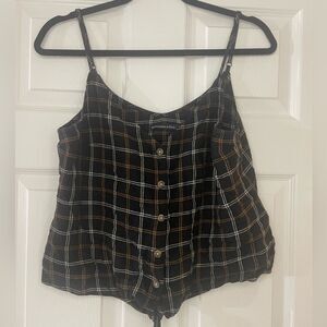 Plaid Button-Up Camisole Top
